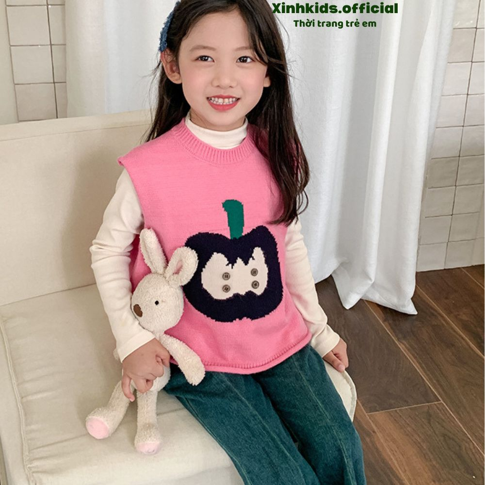 Áo gile hình quả táo cho trẻ em từ 3 -8 tuổi siêu dễ thương bé trai bé gái mặc được , áo len cho bé
