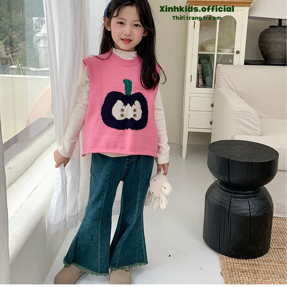 Áo gile hình quả táo cho trẻ em từ 3 -8 tuổi siêu dễ thương bé trai bé gái mặc được , áo len cho bé