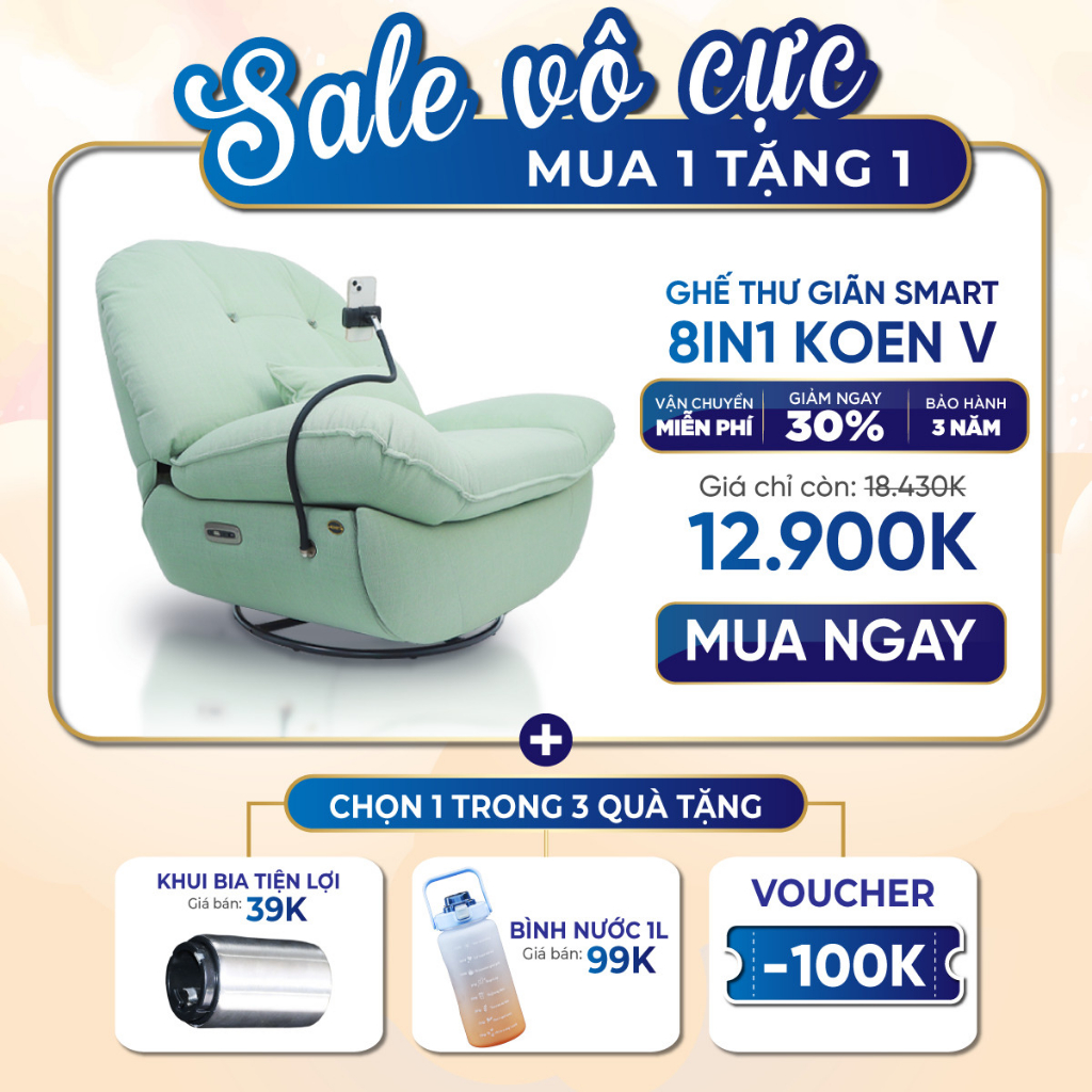 Ghế thư giãn cao cấp Của Eomart koen V sang trọng tiện nghi ngôi nhà bạn với bộ điều khiển gọng nói thông minh