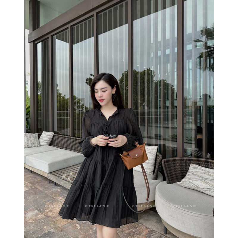 Váy tơ tầng xếp ly dáng babydoll C'est lavie