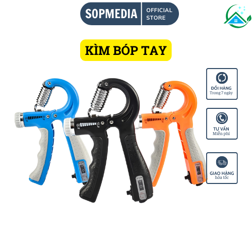 Kìm bóp tay SOP MEDIA dụng cụ tập cơ tay tại có lò xo điều chỉnh lực có đếm số tự động 5-60kg cao cấp