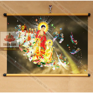 [NHIỀU MẪU] Tranh Tây Phương Cực Lạc 70x50cm treo tường khổ lớn bằng vải phủ bóng cao cấp dày dặn