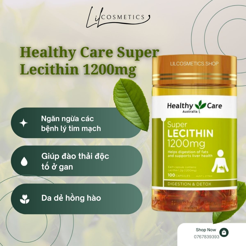 Mầm Đậu Nành Healthy Care Super Lecithin 1200mg (100 viên), Hàng Chính Hãng Úc Lil_C