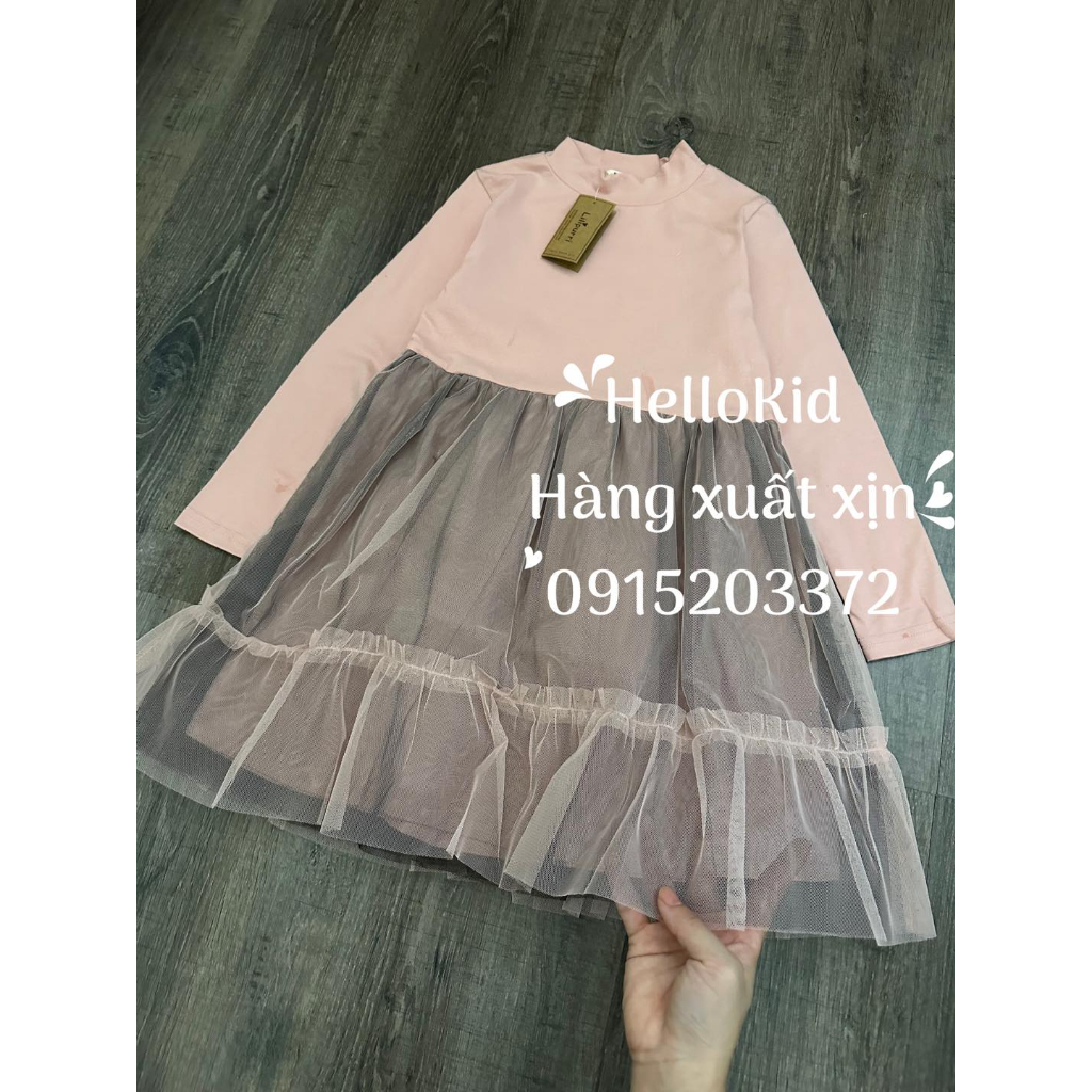 Váy 3 phân cotton hồng ren bé gái xuất hàn