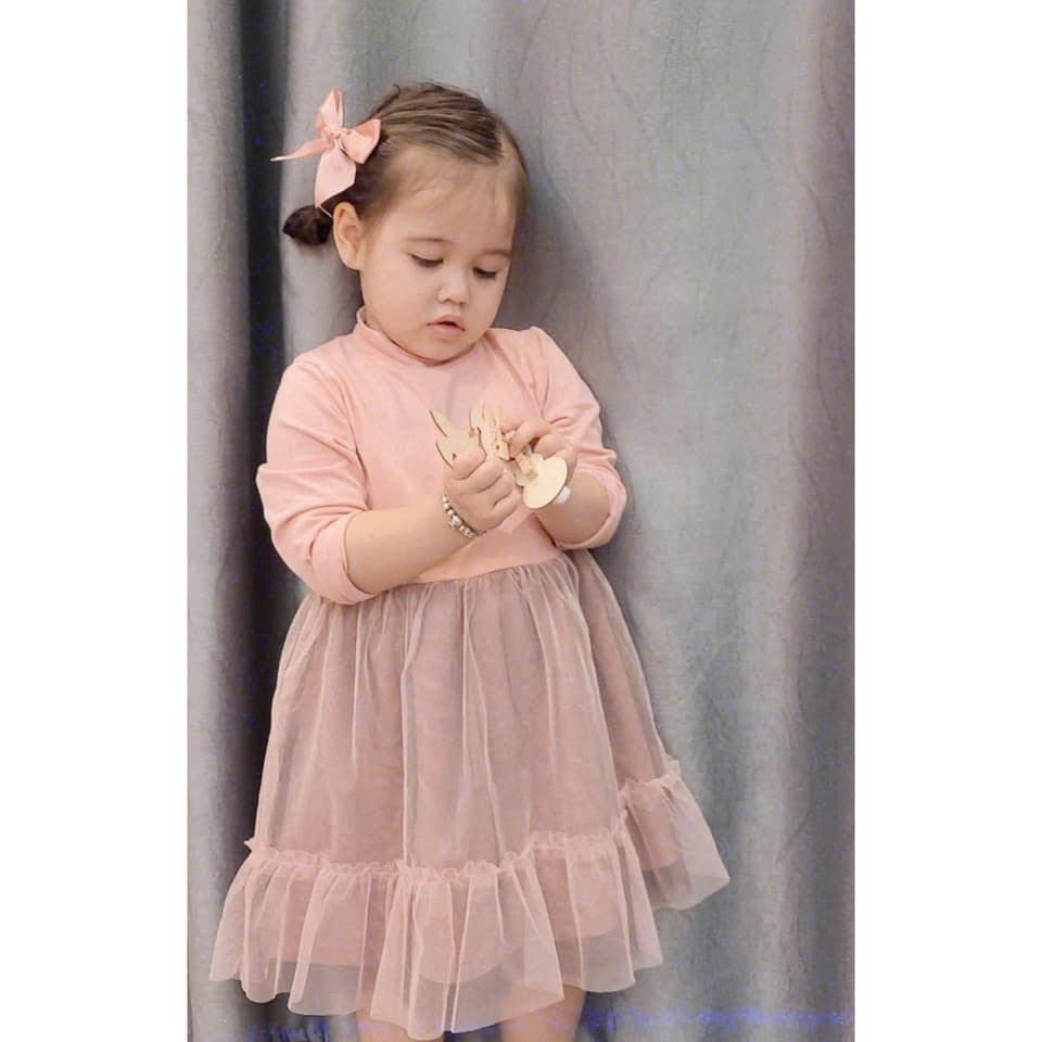 Váy 3 phân cotton hồng ren bé gái xuất hàn