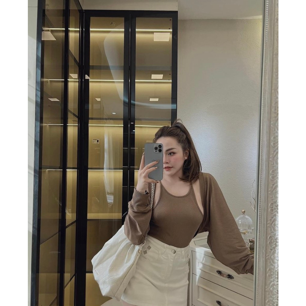 Set Áo Phông Áo Thun Nữ 2 Món Dài Tay Dáng Ôm Có Thể Tách Rời Thấm Hút Mồ Hôi 40-70KG mẫu AO2DAYKHOACBOCHUN.PT263