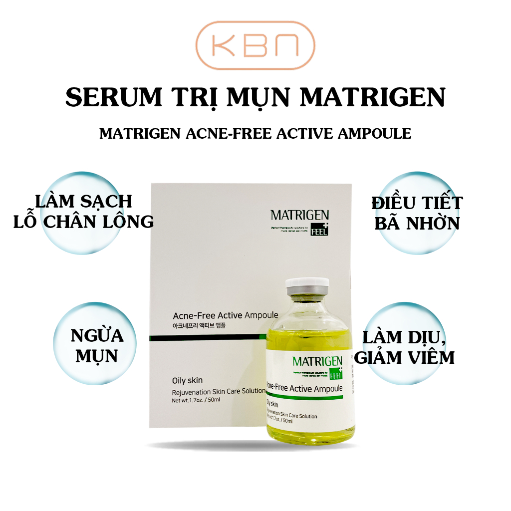 Serum mụn Matrigen Ance Free Active Ampoule 50ml, Tinh chất cho da dầu da mụn Hàn Quốc (Chính hãng)