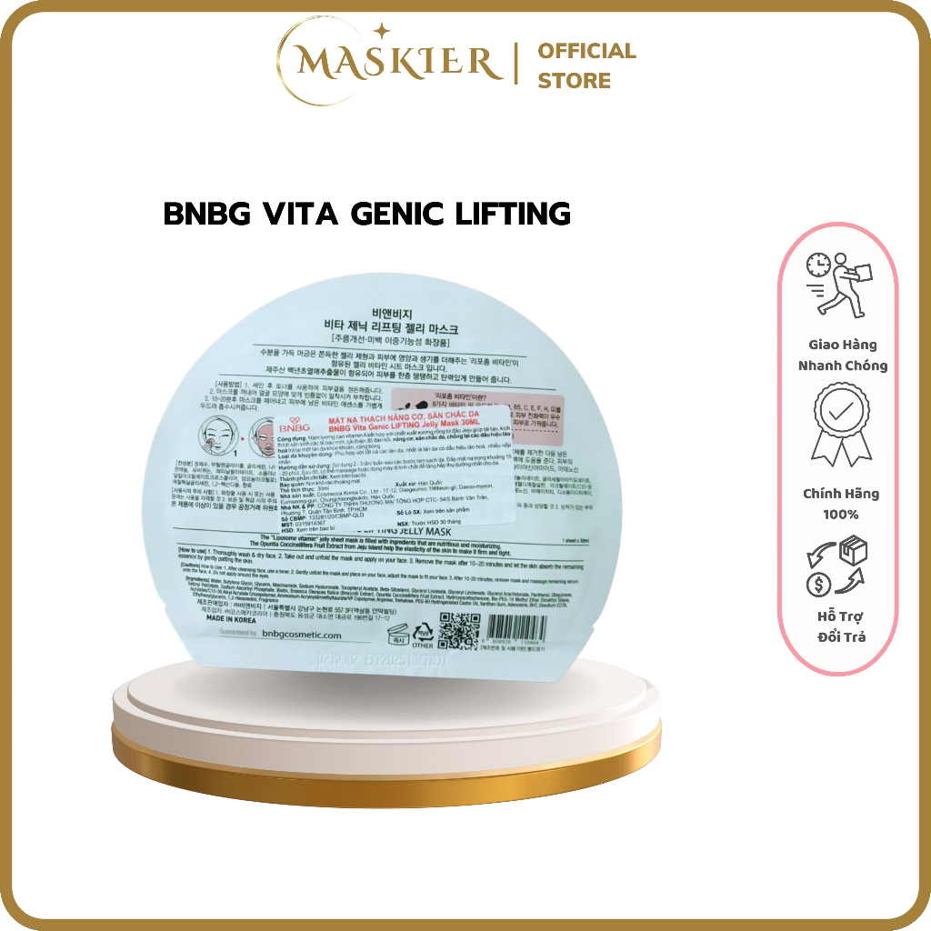 Mặt nạ BNBG Jelly vitamin A - da sáng hồng, nâng cơ, căng mịn da, chính hãng - Vita Genic Lifting x 1 miếng