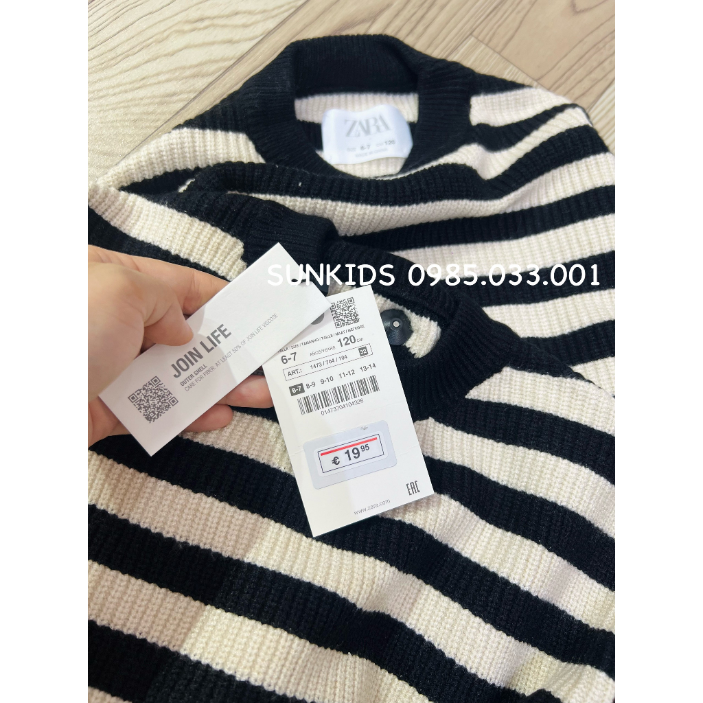 Áo len dệt kim bé gái kẻ ngang