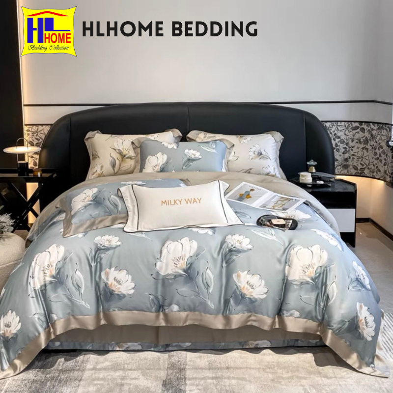 Bộ chăn ga gối tencel Hlhome bedding thêu hoa cao cấp