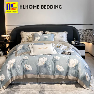 Bộ chăn ga gối tencel Hlhome bedding thêu hoa cao cấp set vỏ 4 món thoáng mát