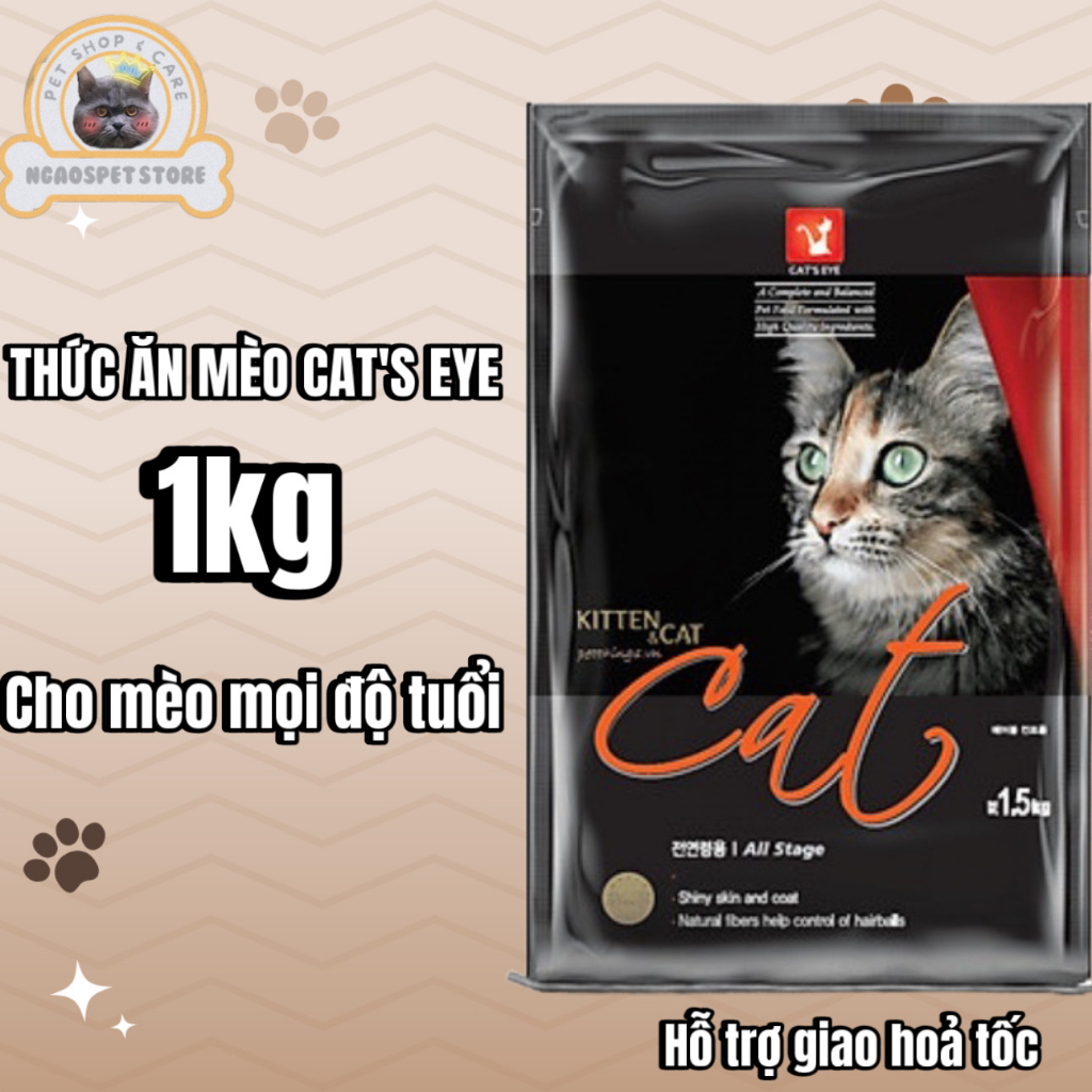 Thức Ăn Hạt Cao Cấp Cho Mèo Cat’s Eyes Hàn Quốc Túi 1Kg - Mùi Thơm, Hỗ Trợ Tiêu Hóa, Thị Lực ,Lông Đẹp