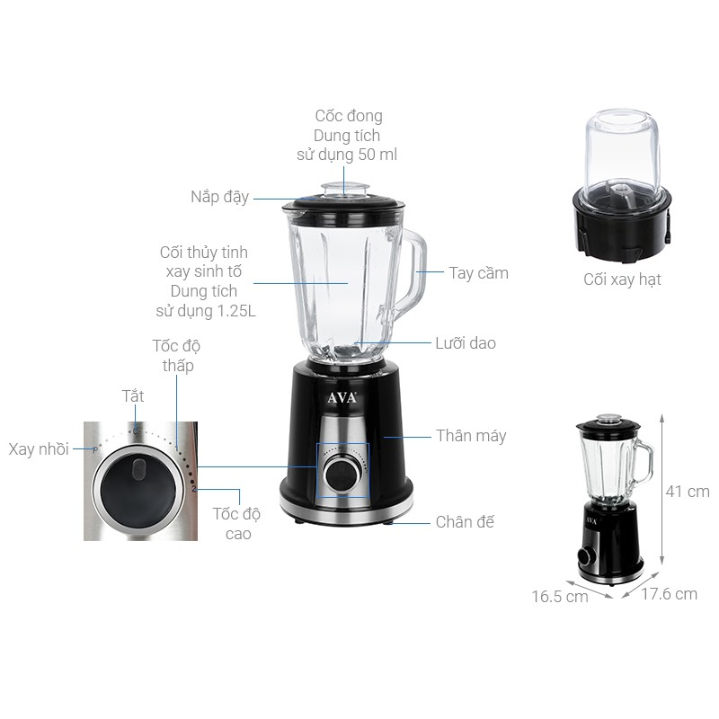 (PHỤ KIỆN MÁY XAY SINH TỐ) CỐI , LY THỦY TINH MÁY XAY SINH TỐ AVA NK - B148