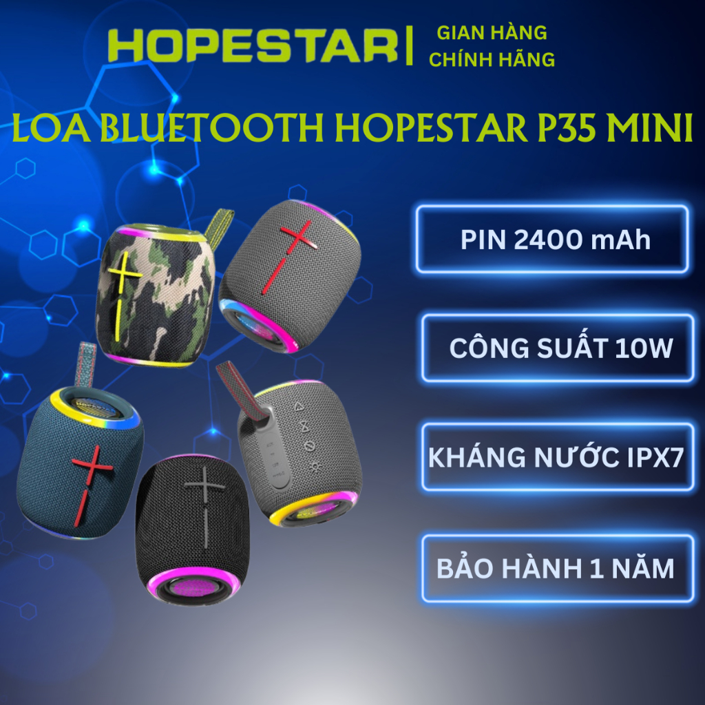 Loa Bluetooth Hopestar P35 Mini| Loa nghe nhạc công suất 10W, pin 2400mAh, chống nước - Chính Hãng, Bảo hành 12th- OBIBI