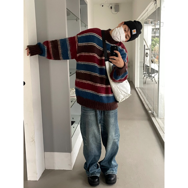 ÁO LEN NAM NỮ KẺ NGANG PHỐI MÀU PHONG CÁCH VINTAGE/RETRO