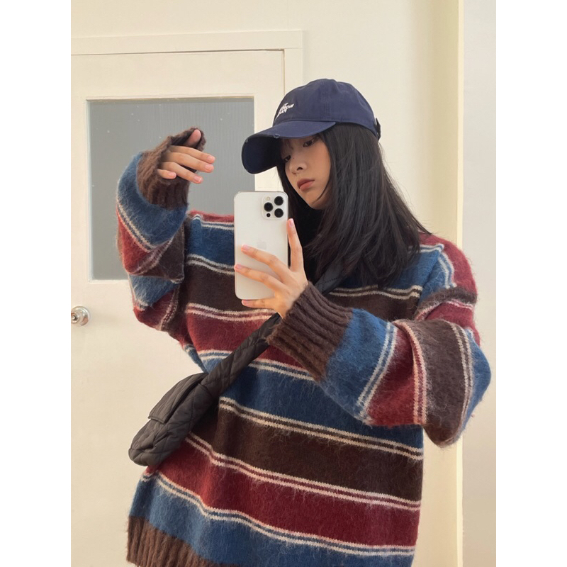 ÁO LEN NAM NỮ KẺ NGANG PHỐI MÀU PHONG CÁCH VINTAGE/RETRO