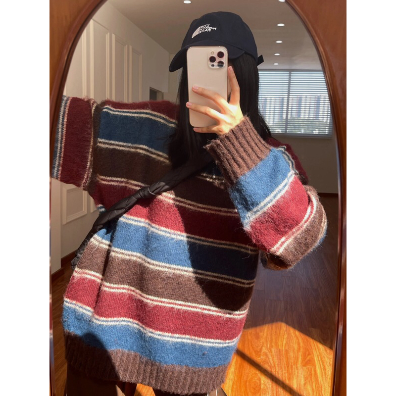 ÁO LEN NAM NỮ KẺ NGANG PHỐI MÀU PHONG CÁCH VINTAGE/RETRO