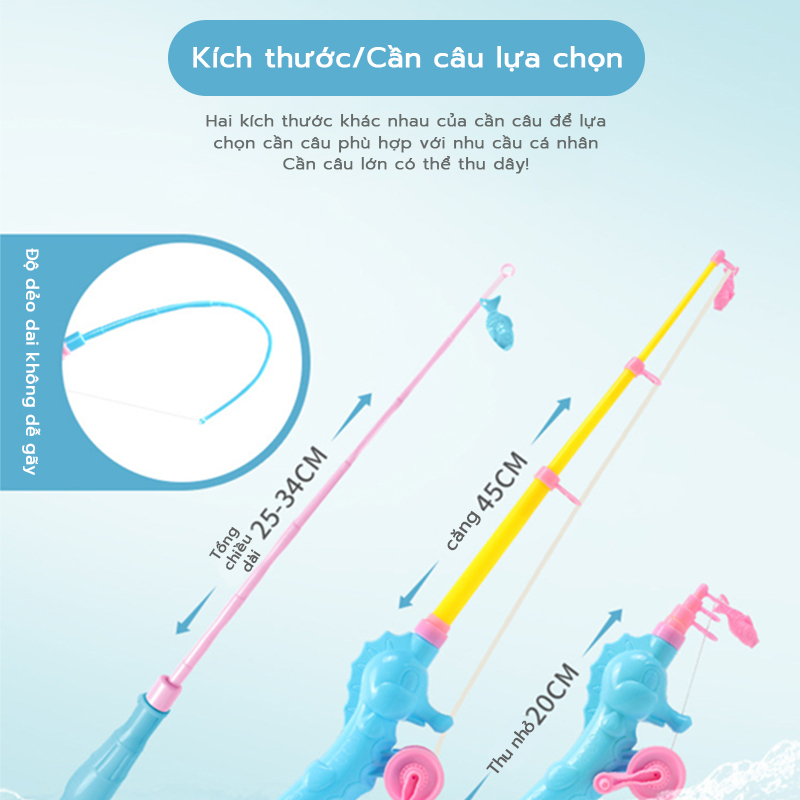 Đồ chơi câu cá nam châm cho bé : Bể hơi, cần câu, bơm và cá