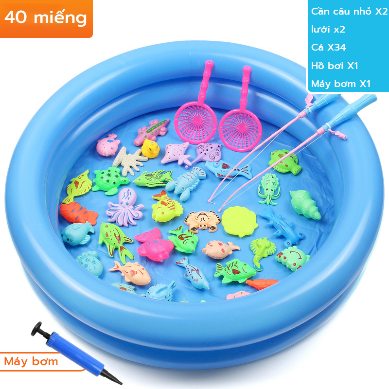 Đồ chơi câu cá nam châm cho bé : Bể hơi, cần câu, bơm và cá