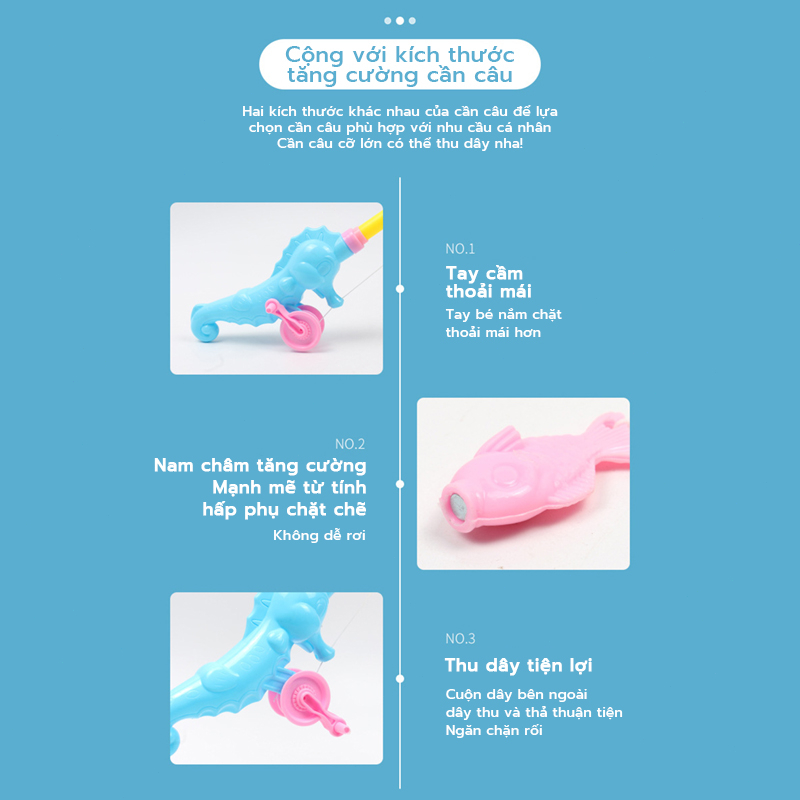 Đồ chơi câu cá nam châm cho bé : Bể hơi, cần câu, bơm và cá