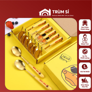 Set 6 thìa vịt vàng DUCK dễ thương kèm vỏ hộp xinh xắn - Bộ 6 muỗng hình vịt mạ vàng