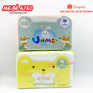 Khăn Sữa, Khăn Xô Xuất Nhật 3 LỚP UNMEI /AIKO 25X35 (10 CÁI/TÚI)- Mềm, An Toàn Khi Sử Dụng Cho Bé