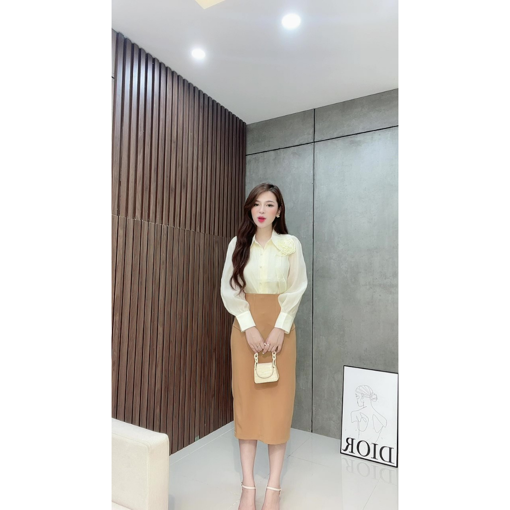 Áo Kiểu Nữ Liin Clothing Chát Liệu Lụa Cao Cấp Be Kèm Hoa Liin Clothing - SMD171SBE-S23