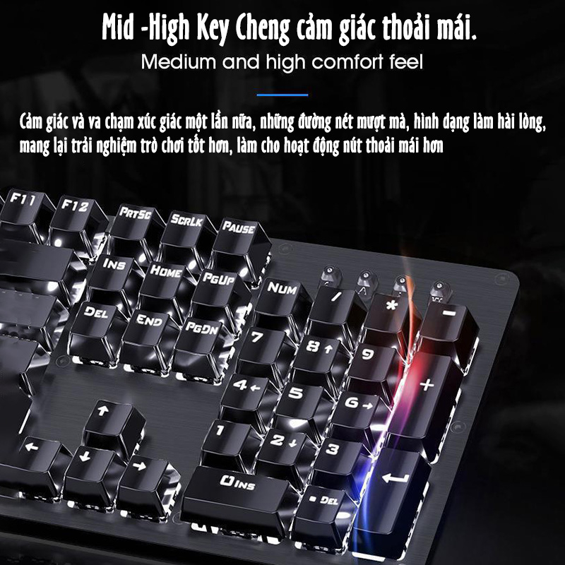Bàn phím có dây 104 Khóa Cảm giác cơ học Đèn LED Bàn phím trò chơi Sử dụng trong văn phòng và trò chơi
