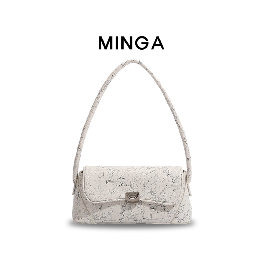 Túi xách nữ đeo vai MINGA dáng hộp phong cách thời trang cá tính họa tiết vân xám nổi bật du lịch dự tiệc 6015 FT2