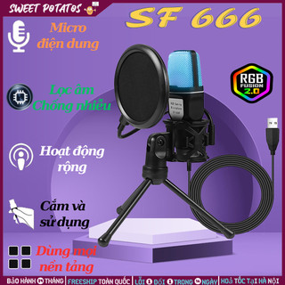 Micro Livetream SF666 Pro, Micro có màng lọc âm với đèn led 7 màu, Mic thu âm lọc tiếng ồn, lọc tạp âm sử dụng cho PC