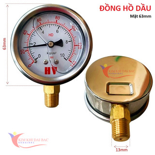 Đồng hồ đo áp suất hơi, khí nén mặt 63mm - có dầu