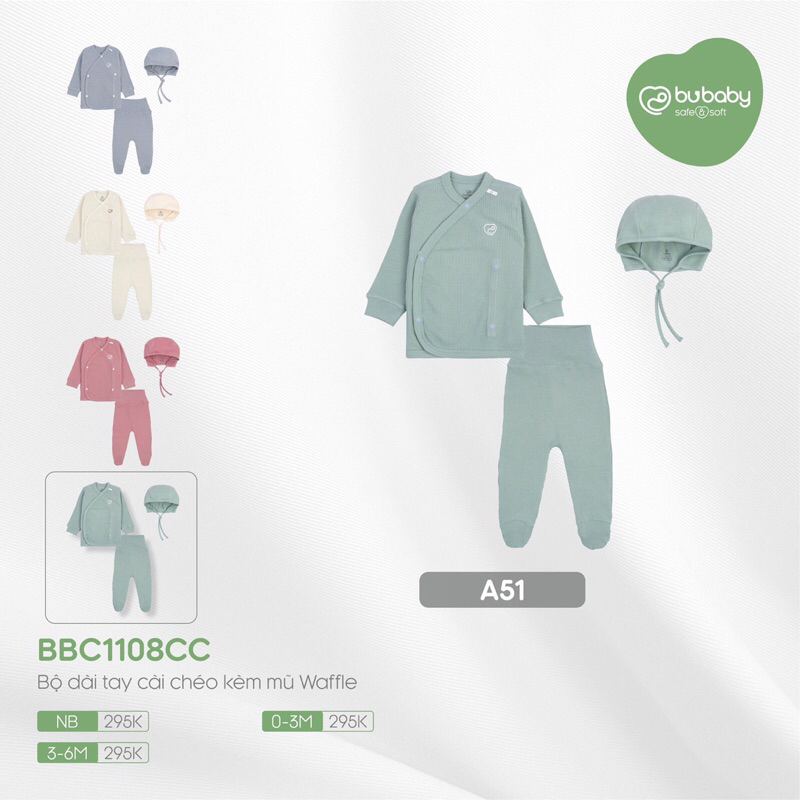 Bubaby dài tay cài chéo kèm mũ bbc1108cc xanh lá 0-3M/3-6m