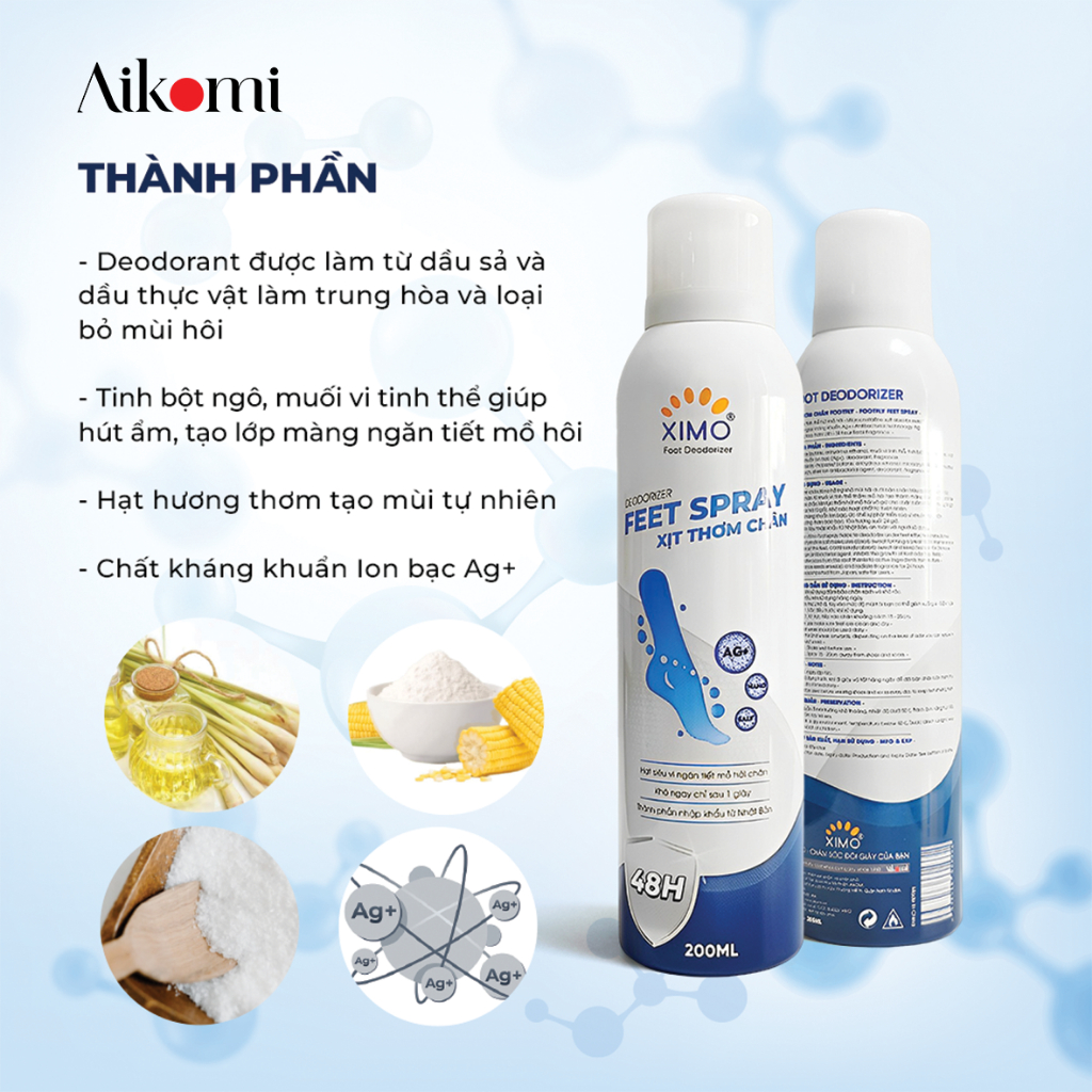 Bình xịt ngăn mùi hôi chân XIMO Feet Spray Xịt khử mùi thơm chân hạn chế vi khuẩn và lưu giữ mùi hương cho lòng bàn chân