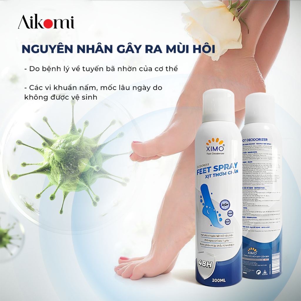 Bình xịt ngăn mùi hôi chân XIMO Feet Spray Xịt khử mùi thơm chân hạn chế vi khuẩn và lưu giữ mùi hương cho lòng bàn chân
