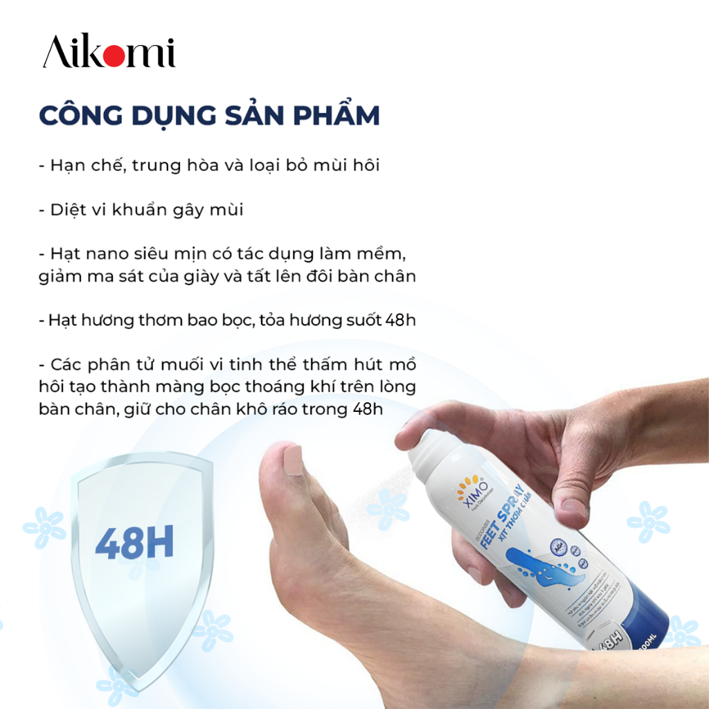Bình xịt ngăn mùi hôi chân XIMO Feet Spray Xịt khử mùi thơm chân hạn chế vi khuẩn và lưu giữ mùi hương cho lòng bàn chân