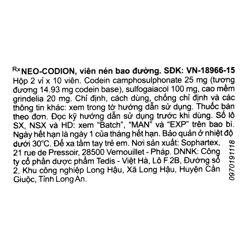 Viên giảm ho pháp Néo-codíon ,Hộp 2 vỉ 20 viên
