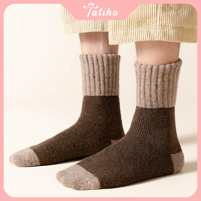 Vớ tất cổ cao nam nữ chất len mềm mịn unisex, Tất len giữ ấm trơn phối màu thời trang thu đông Nhật Bản - Mã VT159