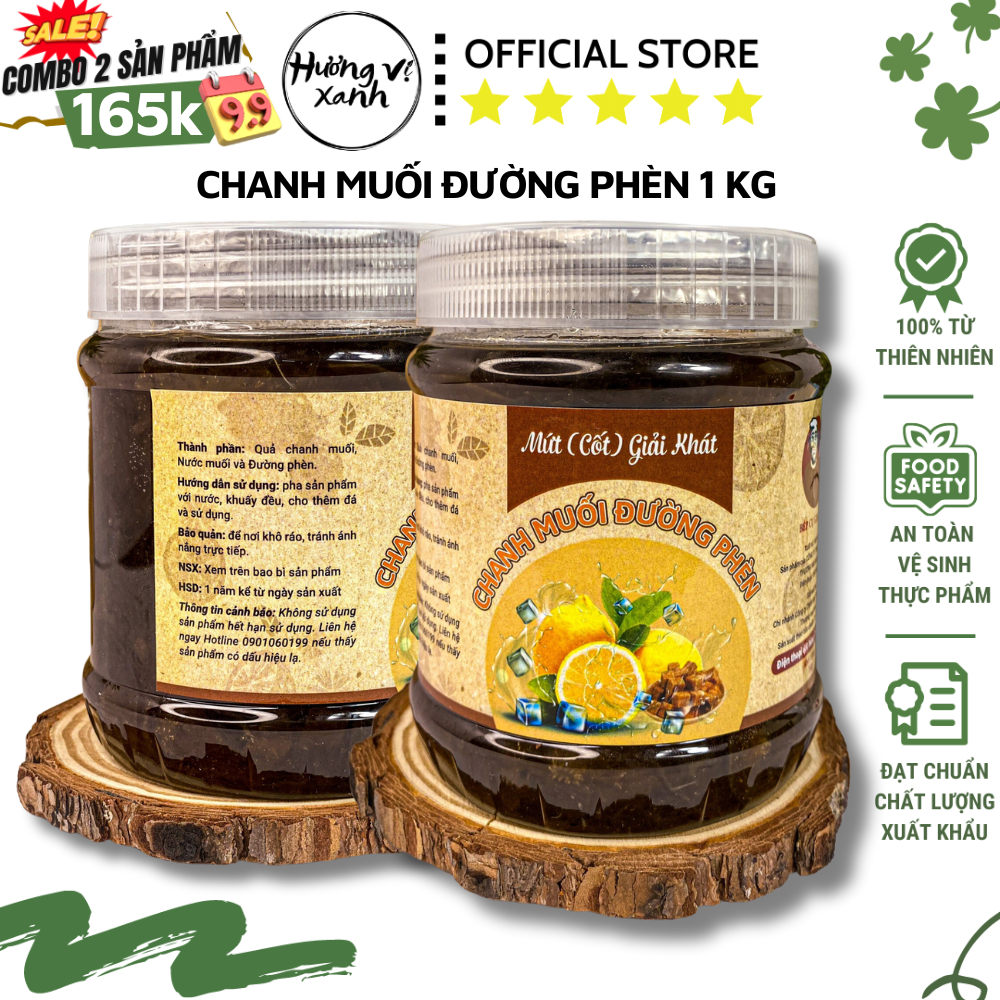 Chanh muối đường phèn, mứt cốt chanh muối giải khát, làm đẹp da thức uống dinh dưỡng thiên nhiên 1kg - Hương Vị Xanh