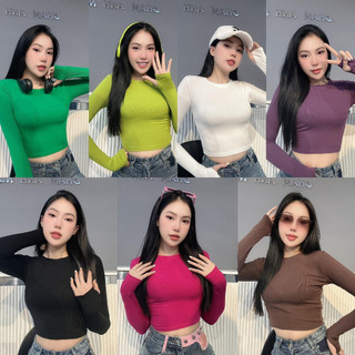 Áo thun dài tay croptop cổ tròn xỏ ngón - a41
