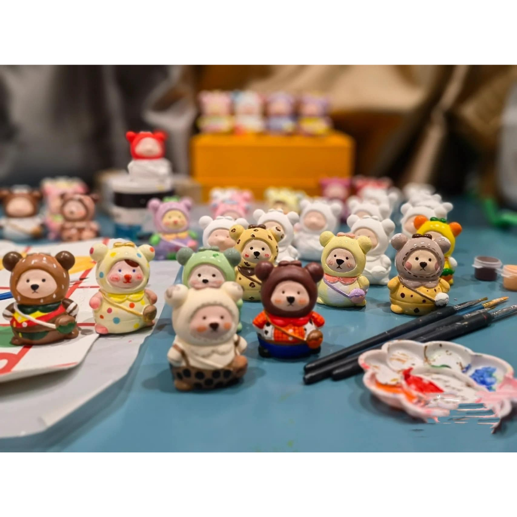 Set tô tượng gấu mini Ku.romi hoat hình 3D thạch cao tặng kèm màu dụng cụ vẽ