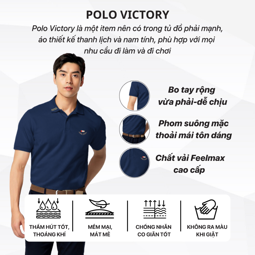 Áo Polo nam thêu cao cấp  SIXMEN VICTORY - polo vải cá sấu cotton CVC thoáng mát nam tính