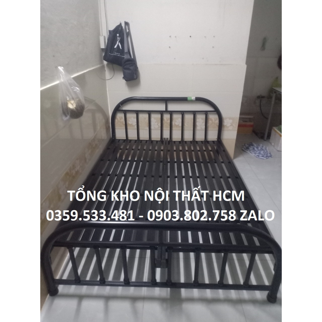 Giường Sắt Đơn Mẫu BI Đen 1m2,1m4,1m6,1m8 x 2m Giá tại Kho giao lắp Miễn Phí