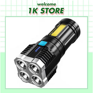 Đèn pin 4 bóng, đèn pin tích điện cầm tay siêu sáng, đèn pin nhỏ gọn, 4 bóng đèn led chiếu siêu xa, có 4 chế độ sáng.