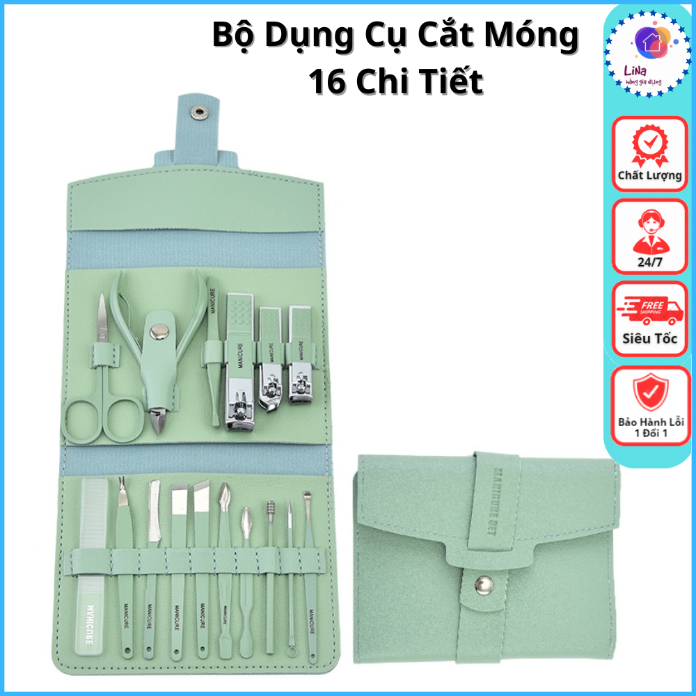 Bộ dụng cụ cắt móng tay 16 món bằng thép không gỉ - Kềm bấm móng tay, chân kèm bao da cao cấp [014]