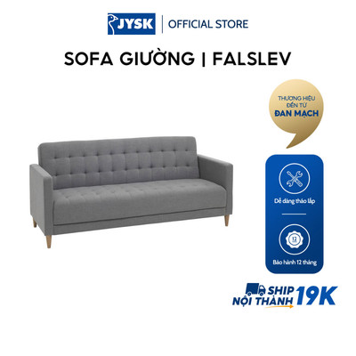 Sofa giường | JYSK Falslev | bọc vải polyester xám/chân gỗ tự nhiên | R209xS85/107xC81cm