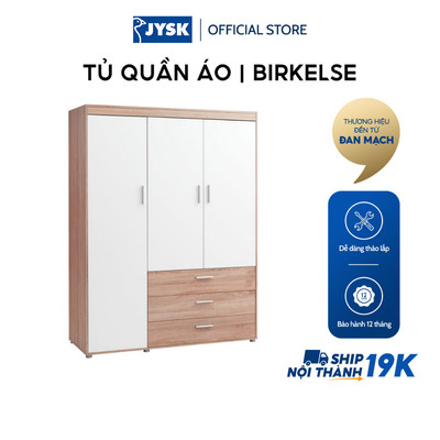 Tủ quần áo | JYSK Birkkelse | 3 cánh gỗ công nghiệp màu trắng/sồi | 150x198x60cm
