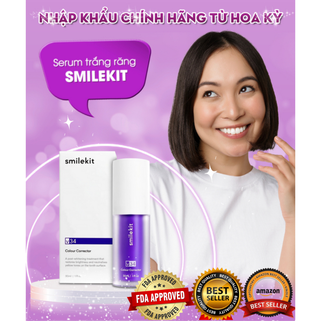 Tinh dầu trắng răng SMILEKIT V34, Tinh chất Serum V34 giúp trắng răng 1 cách tự nhiên, không gây ê buốt cho răng 30ml