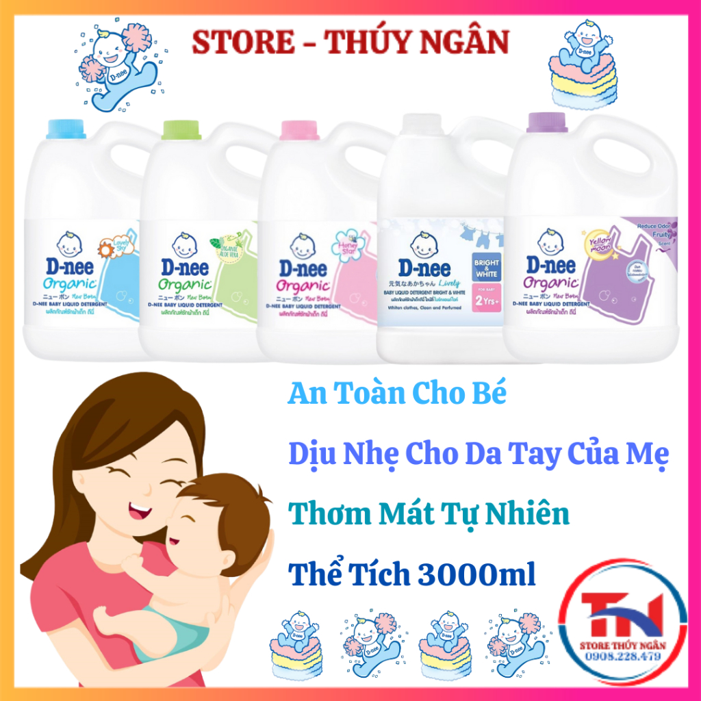 Nước Giặt Dnee, Can 3000ml, Thái Lan, Nhập Khẩu Chính Hãng, An Toàn, Thơm Dịu, Có Tem Phụ