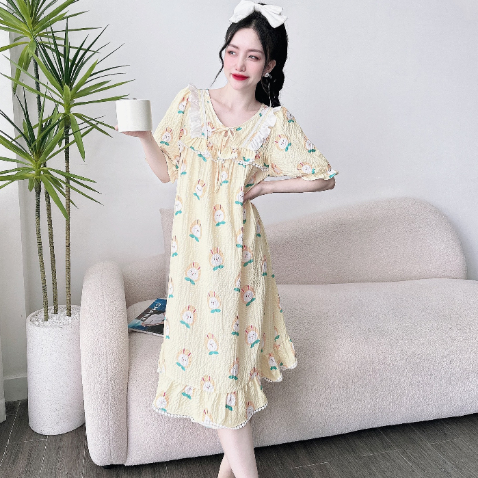 Váy Ngủ Tiểu Thư SOJUN Đầm Đũi Xốp Phối Ren 45-70kg freesize