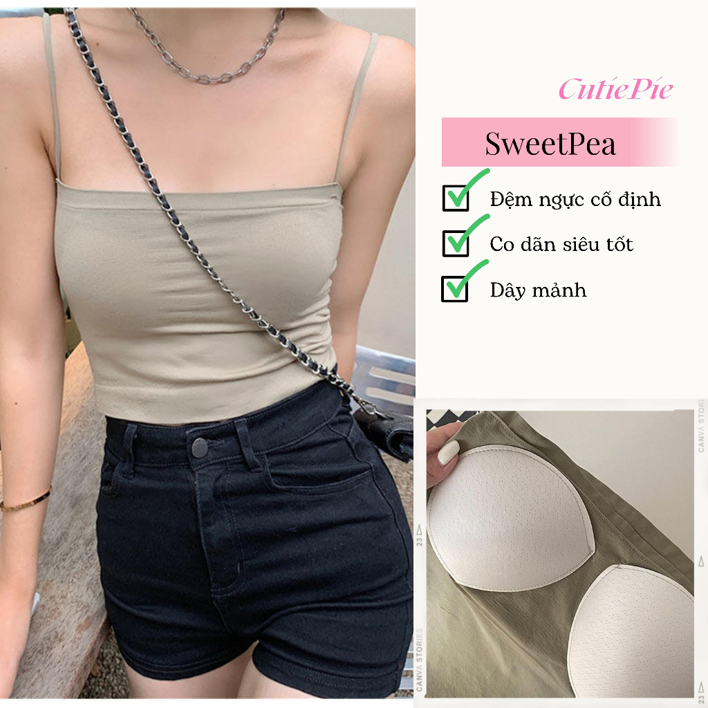 Áo Bra Nữ 2 Dây Mảnh Dáng Dài Có Đệm Ngực Chất Cotton Mịn Co Giãn Thoải Mái Trendy